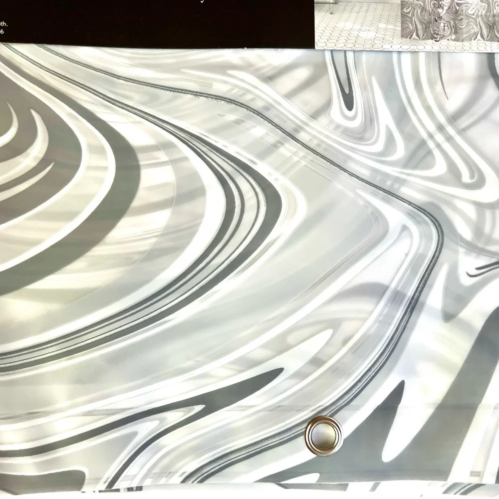 Gray & White Marble Peva Shower Curtain with Metal Grommets